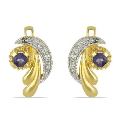 BUY 925 SILVER NATURAL IOLITE GEMSTONE CLASSIC EARRINGS – GOLD PLATED | JEWELPIN